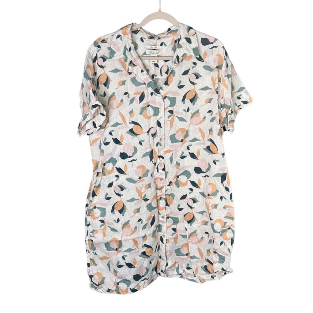Rachel Zoe 100% Linen Button Up Patterned Dress W… - image 2